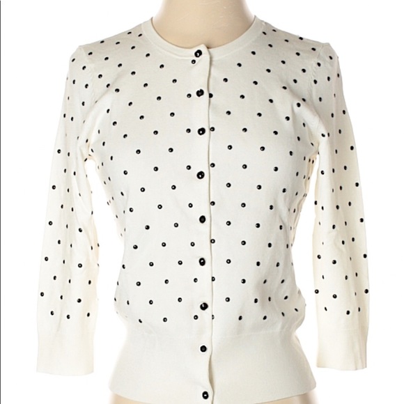White House Black Market Sweaters - WHBM cream and black polka dot cardigan